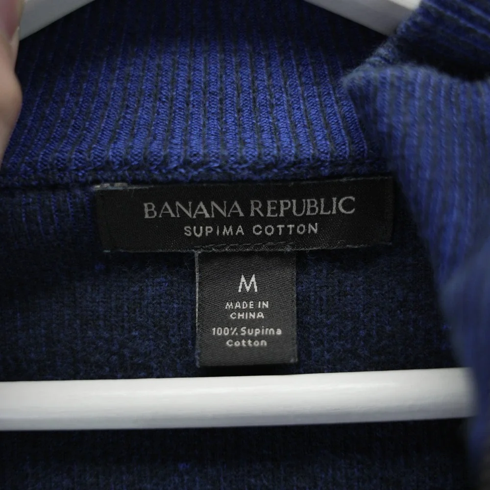 Banana Republic Mens Navy Blue 100% Supima Cotton Quarter Zip Sweater Medium